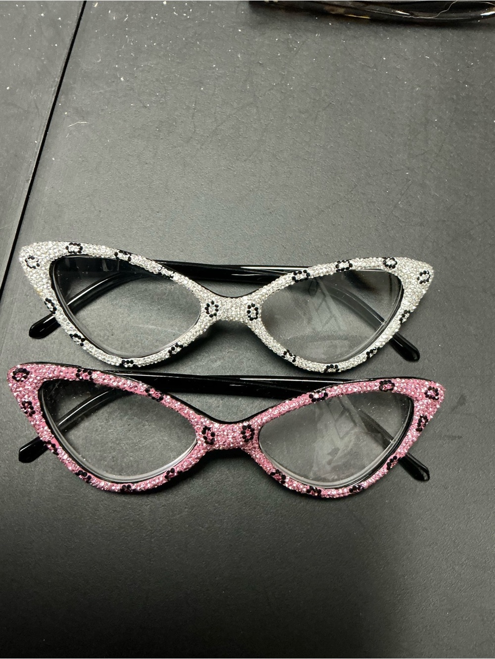 Two Embellished Cat Eye Reading Glasses - Silver Crystal +1.50